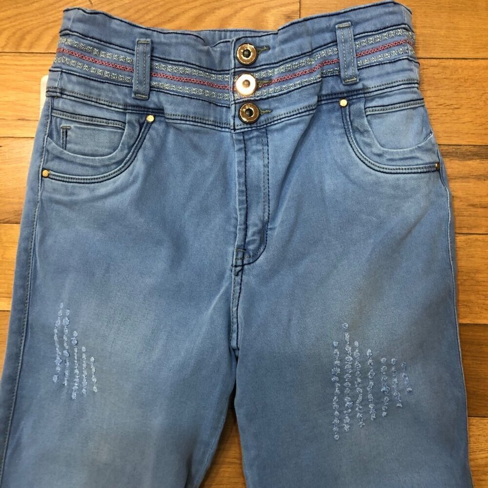 NWT Joss Star Hi Rise Columbian Style Skinny Distressed Embroidered Jeans Sz 11 - Picture 2 of 7